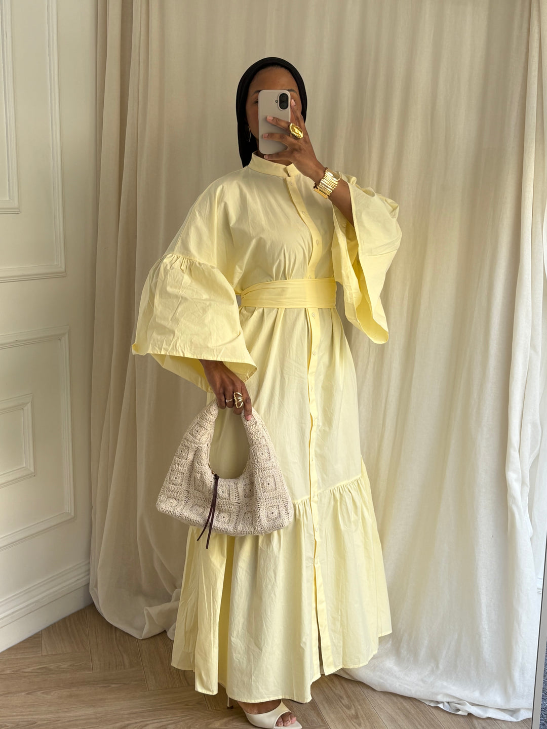 ROBE COTON À CEINTURE JAUNE