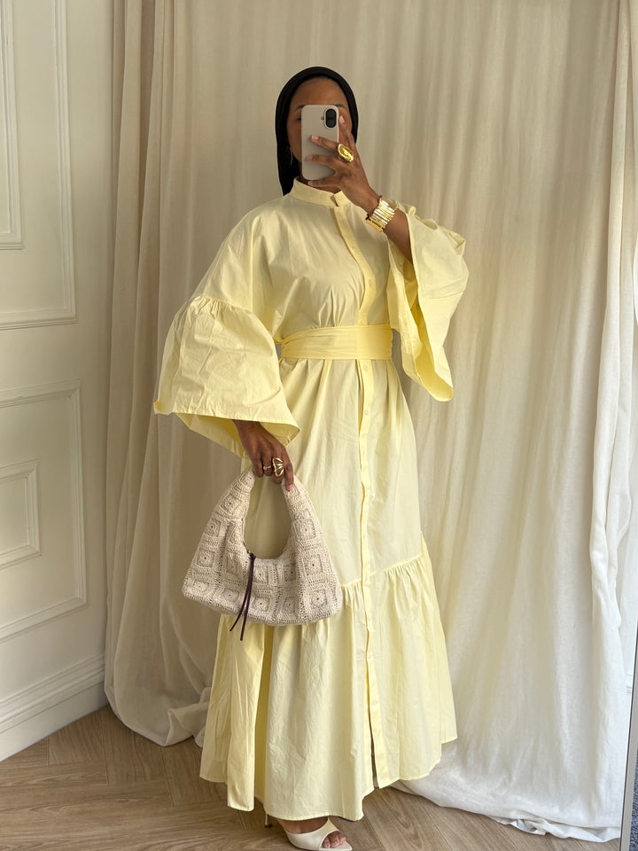 ROBE COTON À CEINTURE JAUNE