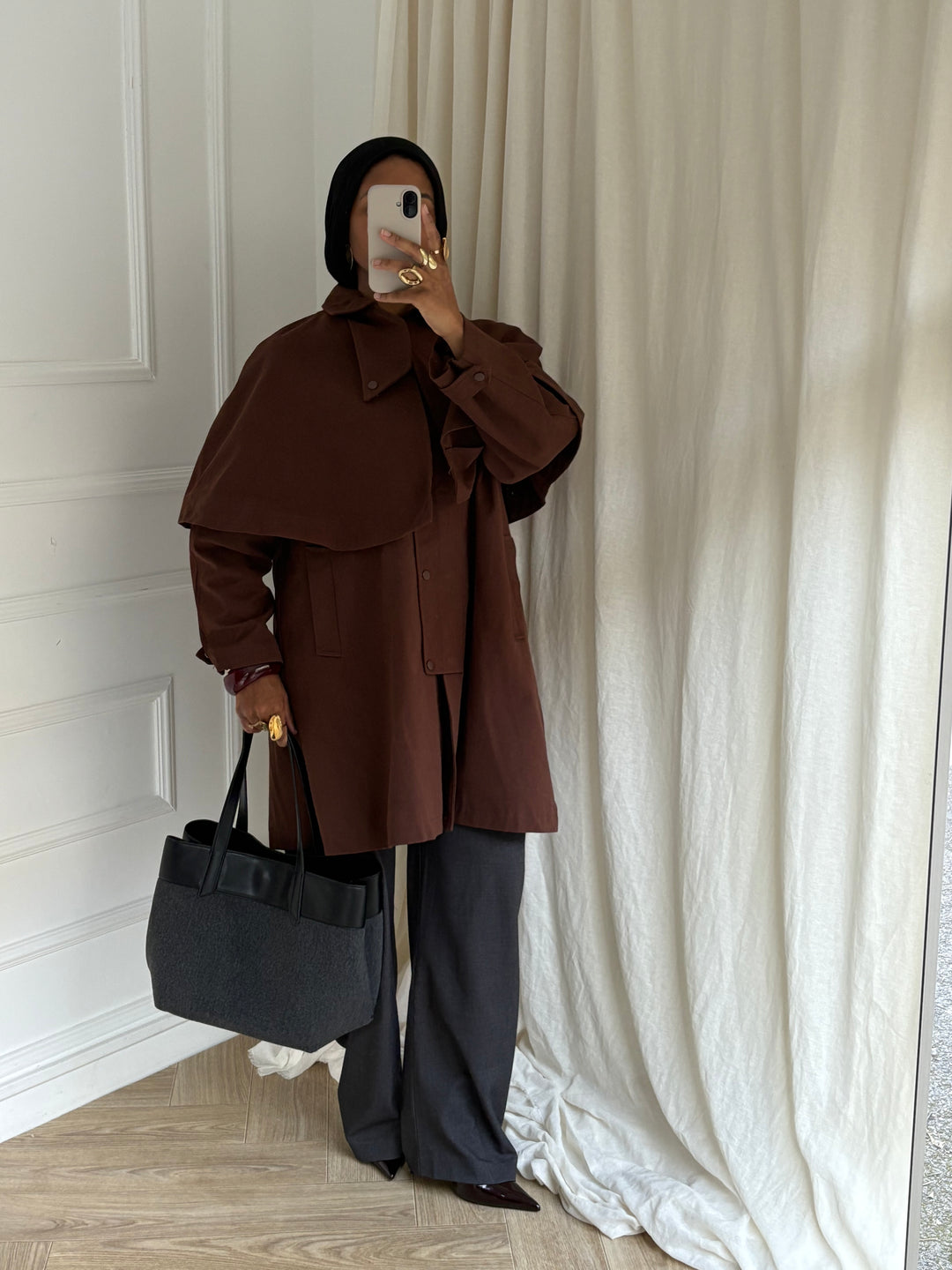 VESTE OVERSIZE A CAPE AMOVIBLE MARRON