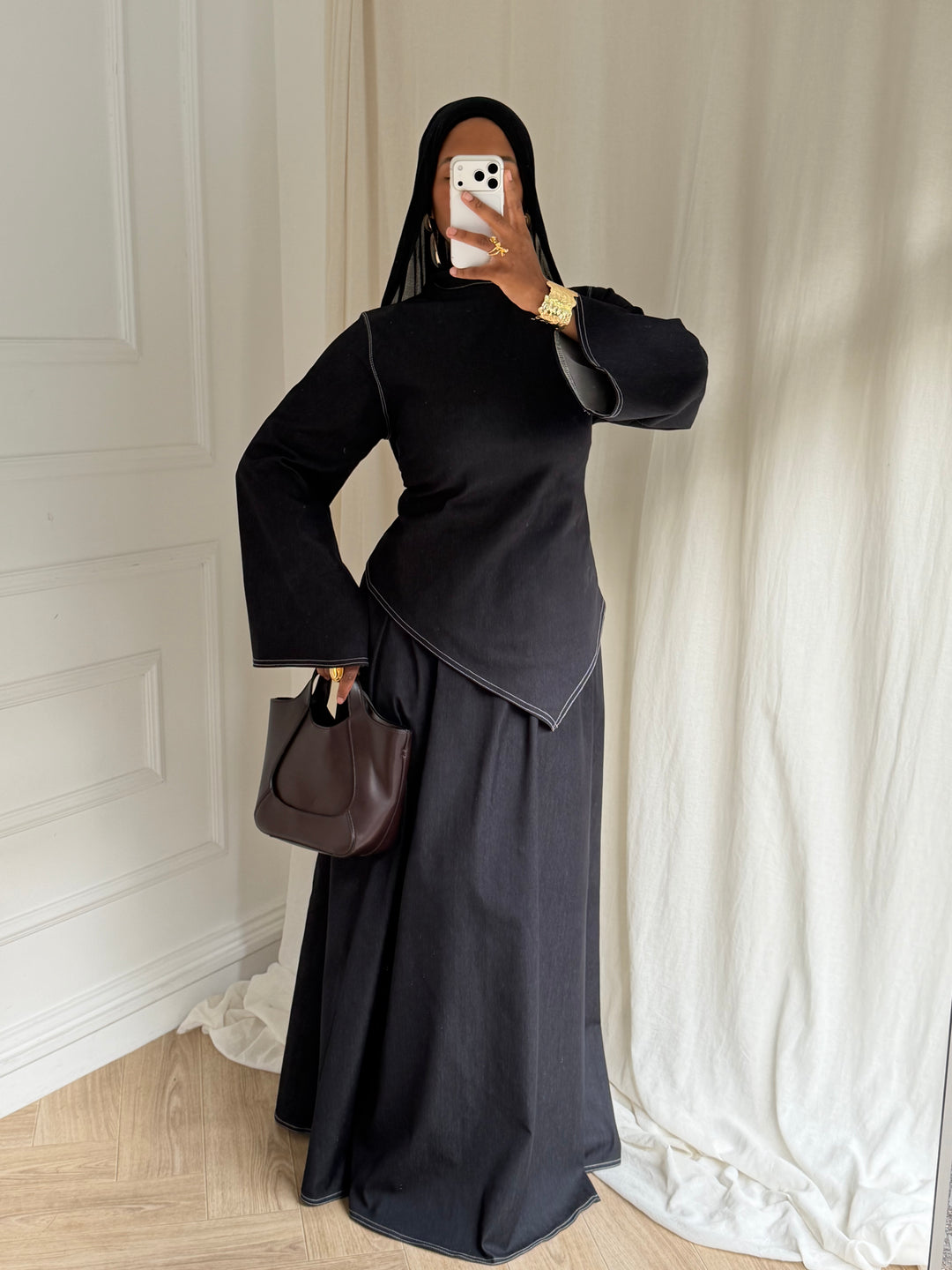 SET JUPE STYLE JEAN NOIR