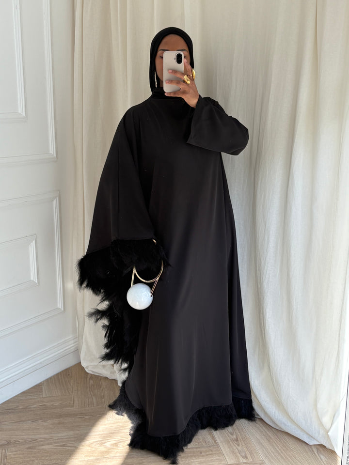 ROBE CAPSULE PLUME NOIRE ( qualité luxe)