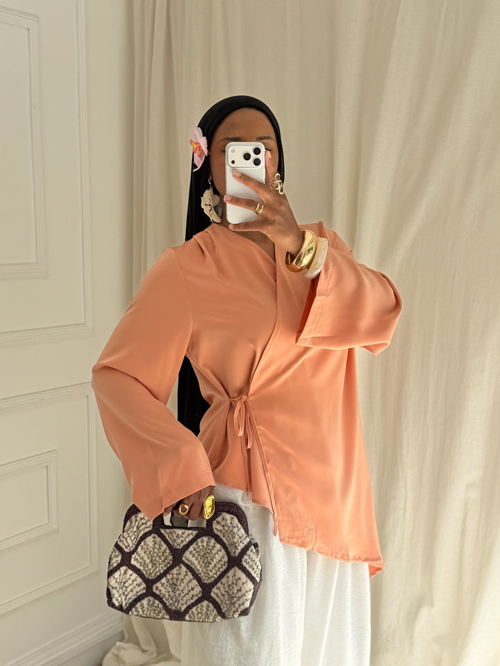 BLOUSE SATIN CACHE CŒUR SUMMER SAUMON