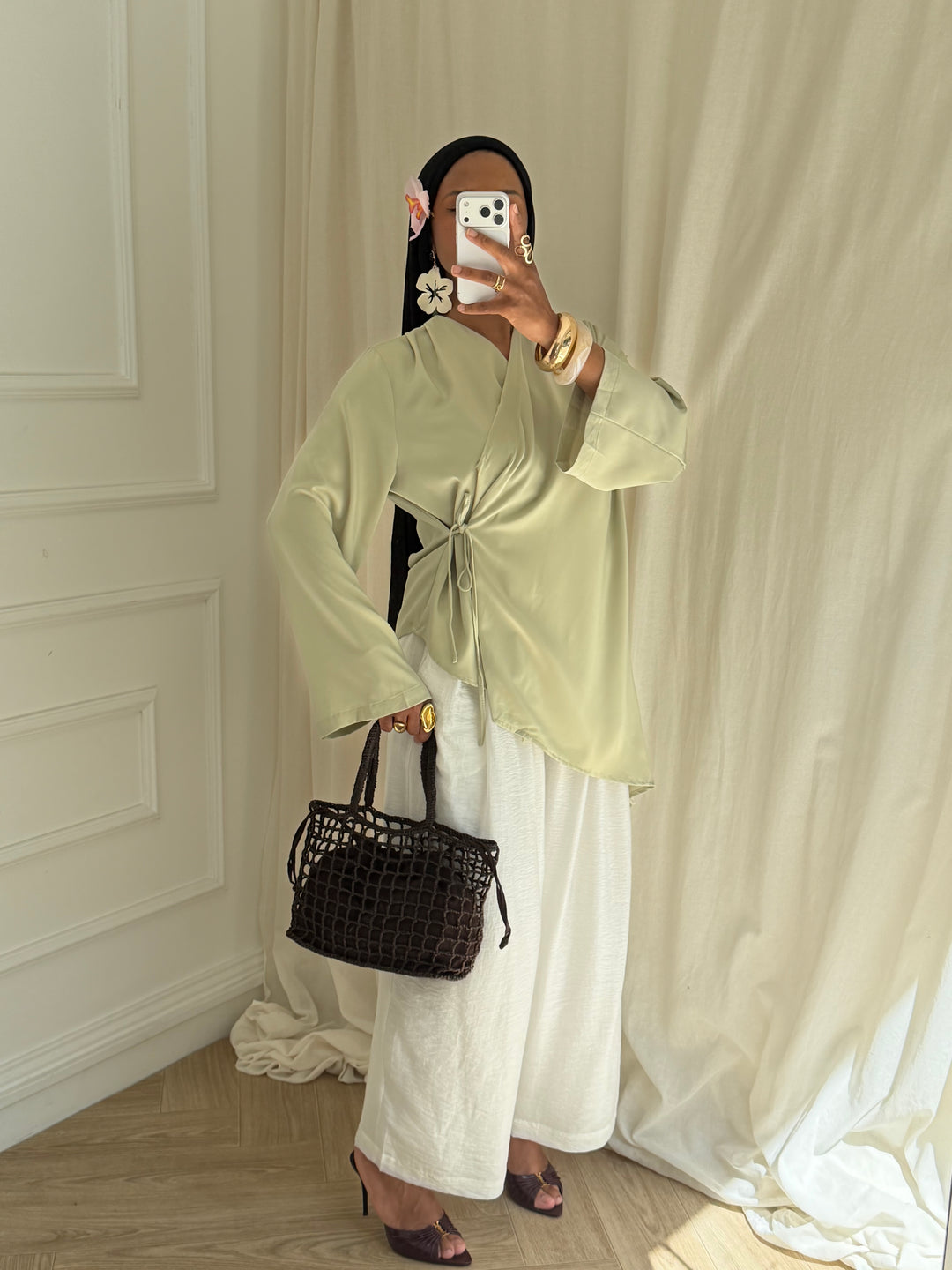 BLOUSE SATIN CACHE CŒUR SUMMER VERT MENTHE