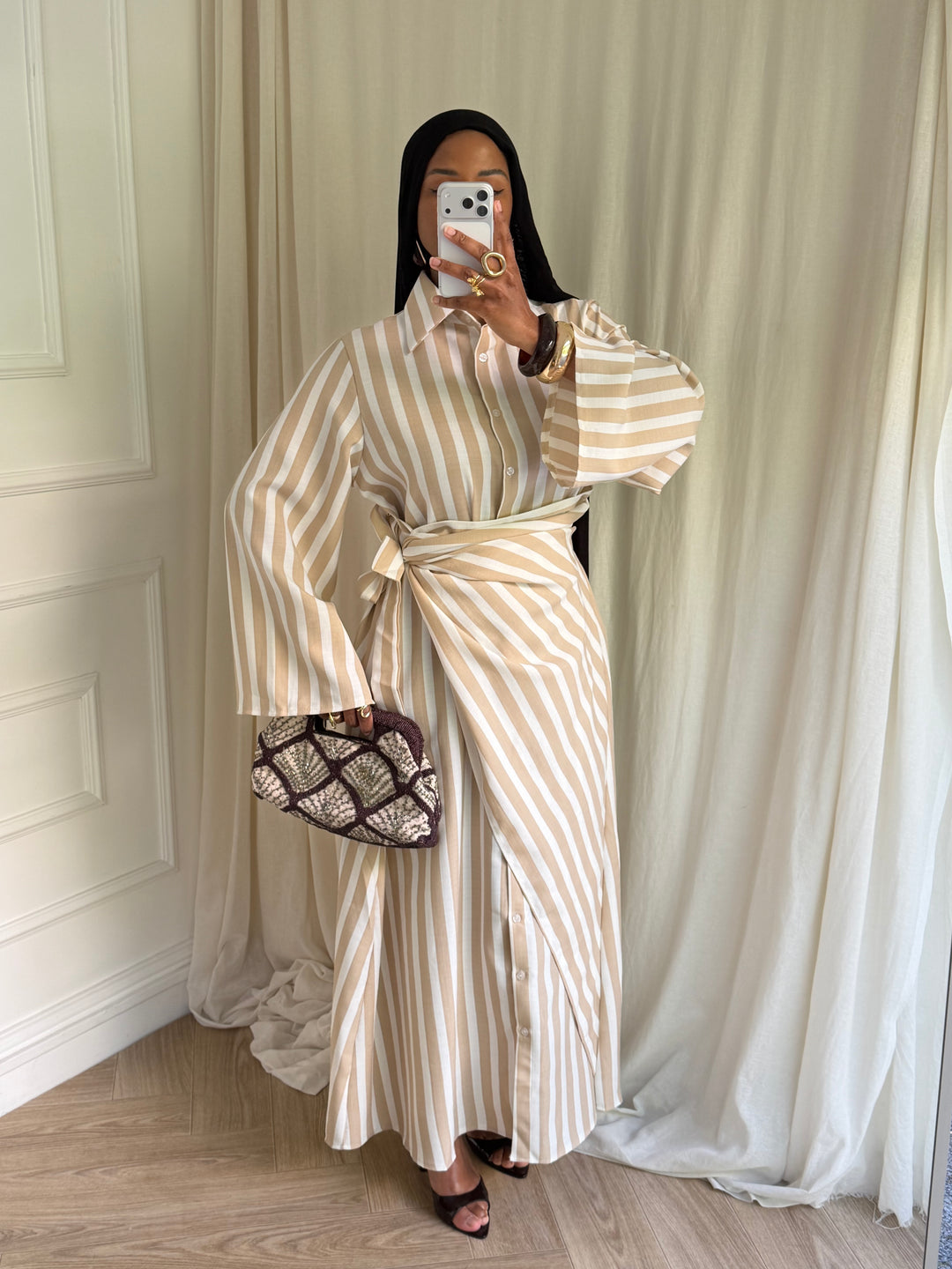 ROBE À RAYURES MAELYS BEIGE