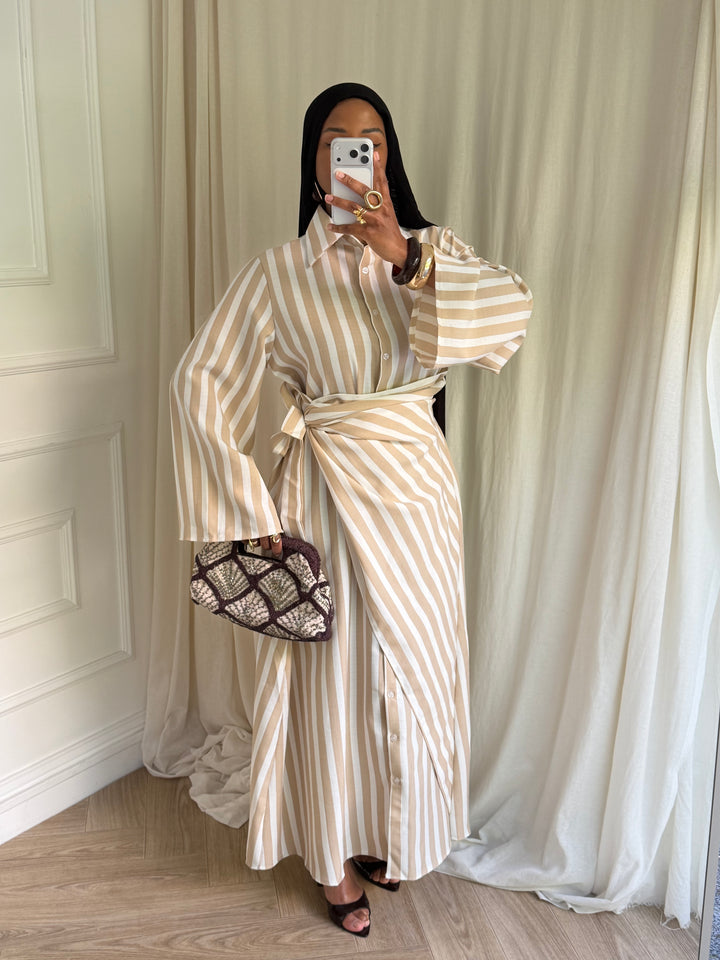 ROBE À RAYURES MAELYS BEIGE