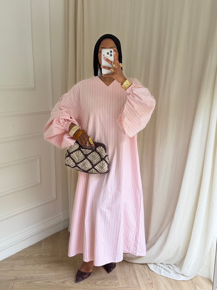 ROBE BOHO À RAYURES ROSE