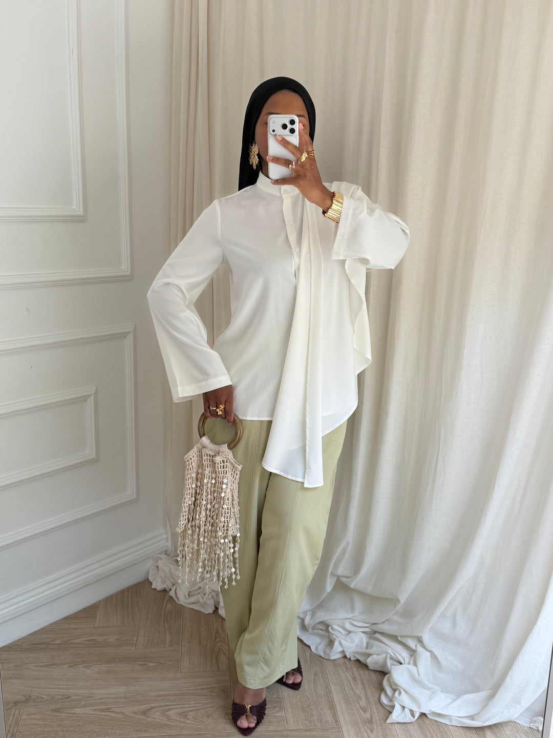 BLOUSE SATIN CAPE BLANC