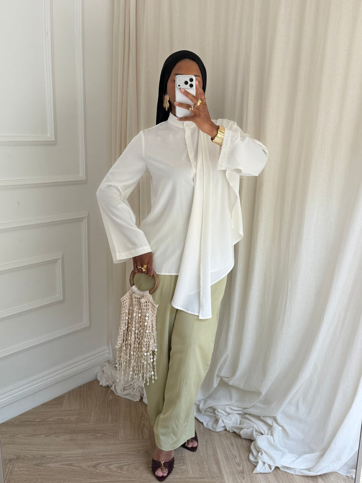 BLOUSE SATIN CAPE BLANC