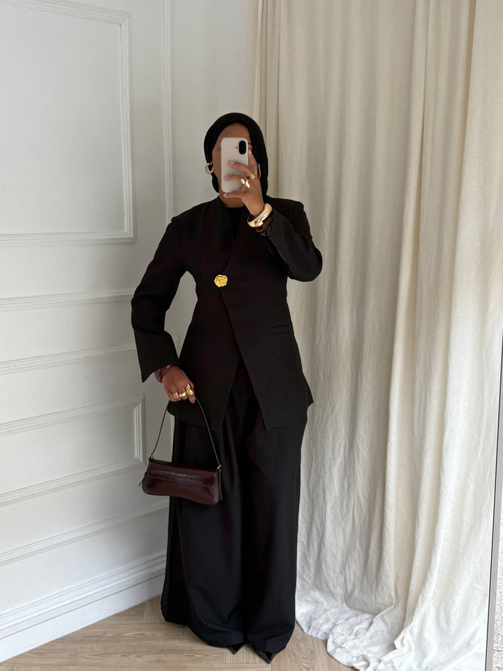 BLAZER CINTRÉ BOUTON OR NOIR