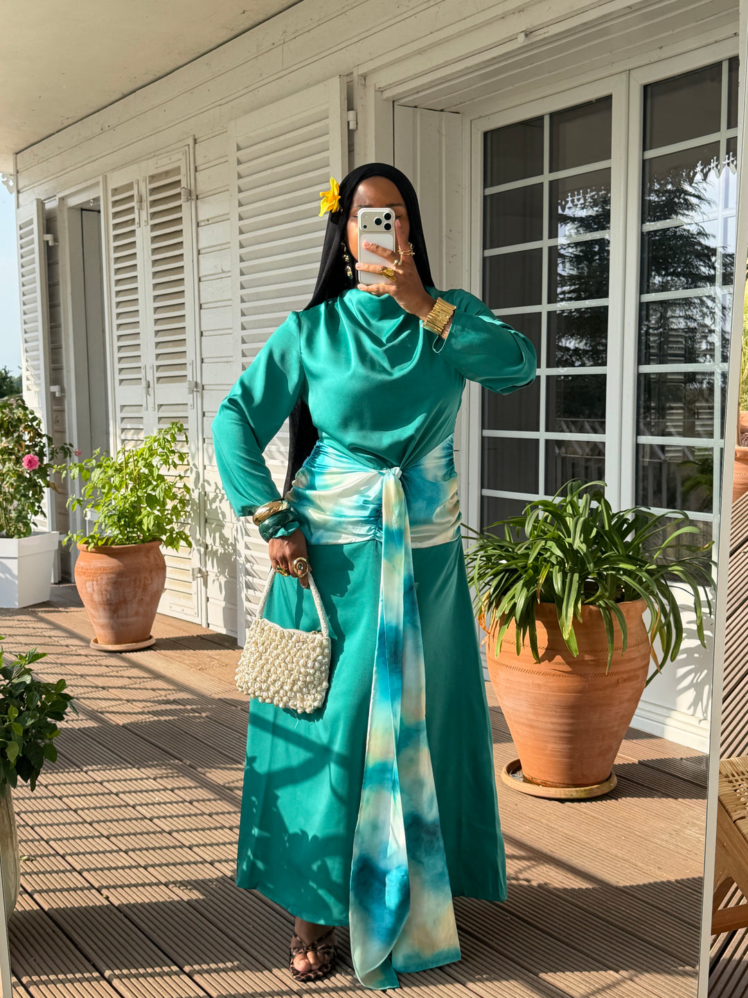 ROBE SÉLÈNE ÉMERAUDE ET JAUNE