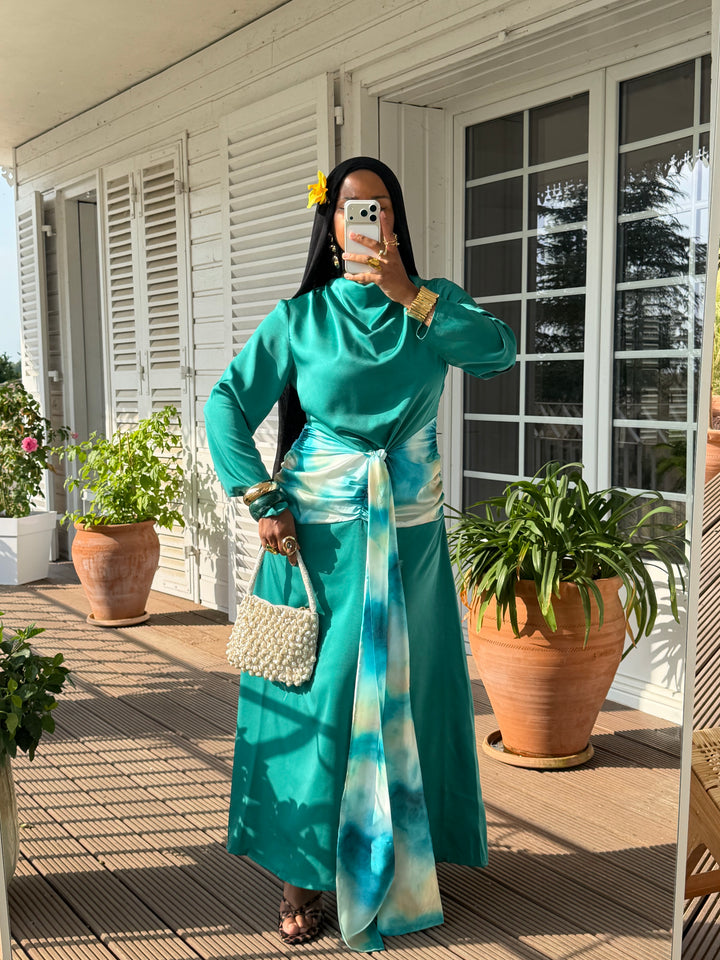 ROBE SÉLÈNE ÉMERAUDE ET JAUNE