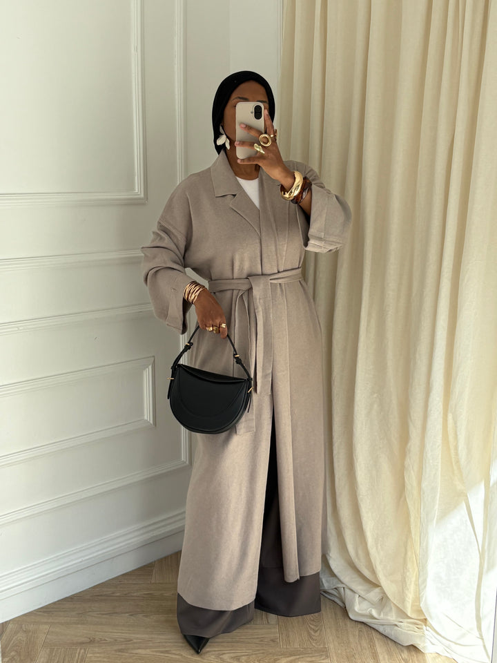 CARDIGAN LONG A REVERS TAUPE