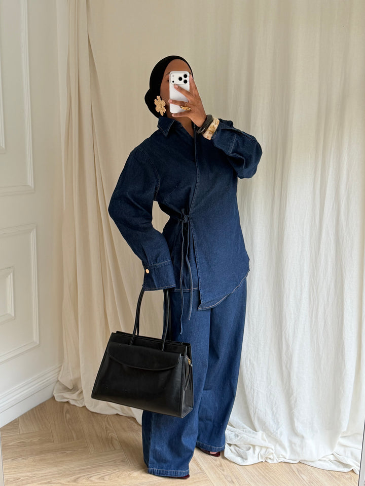 ENSEMBLE PANTALON ET VESTE CACHE CŒUR BLEU