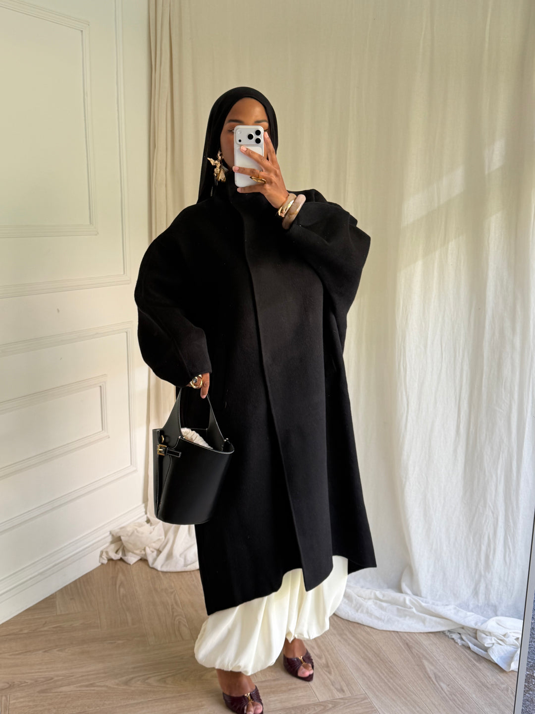 MANTEAU EN LAIN COUSU MAIN- Hanmade Wood coat NOIR