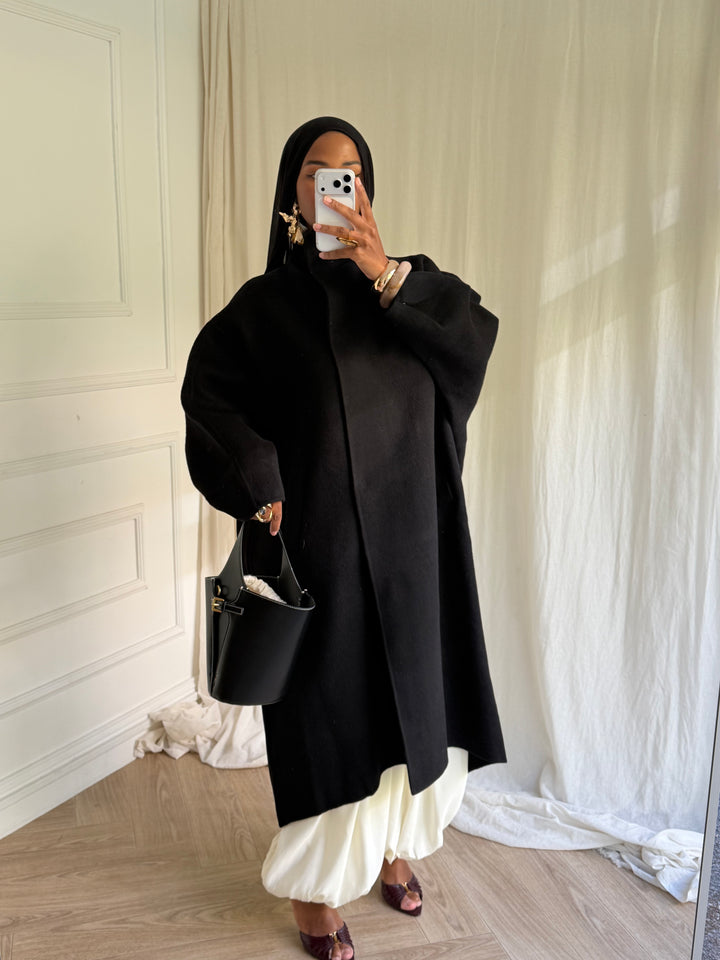MANTEAU EN LAIN COUSU MAIN- Hanmade Wood coat NOIR