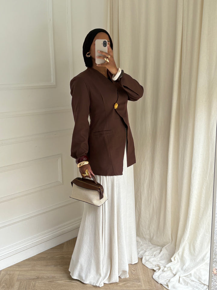 BLAZER CINTRÉ BOUTON OR MARRON