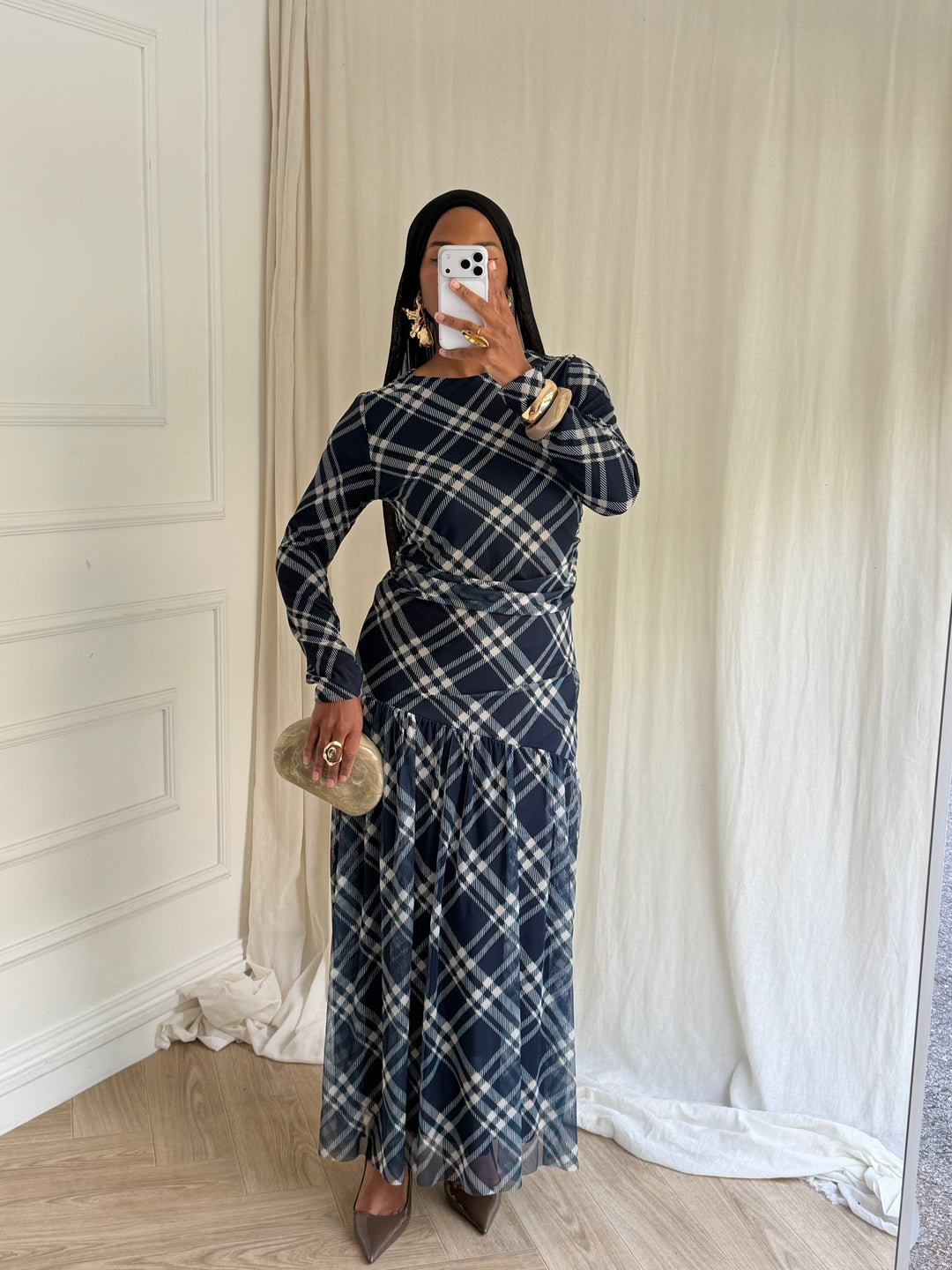 ROBE IMPRIMÉ CARREAUX BLEU