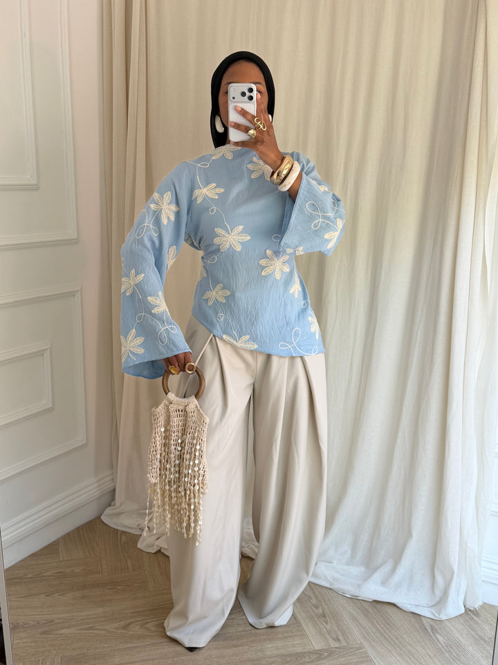 BLOUSE FLOWER BLEU CIEL
