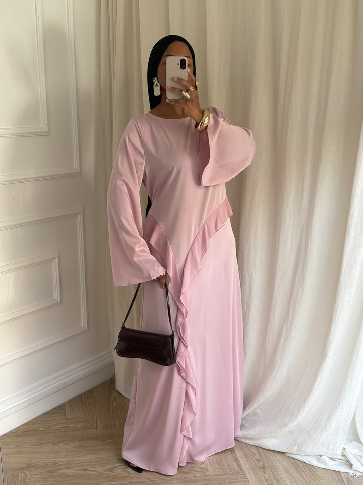 ROBE SATIN DRAPÉE ROSE