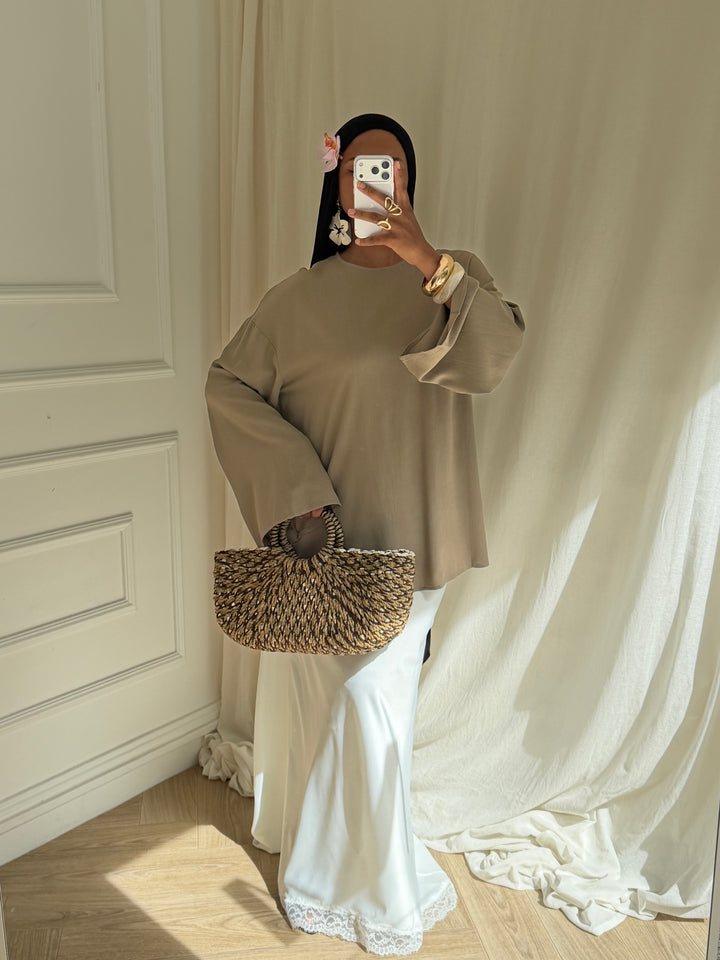 TOP LONG BASIC LIN TAUPE