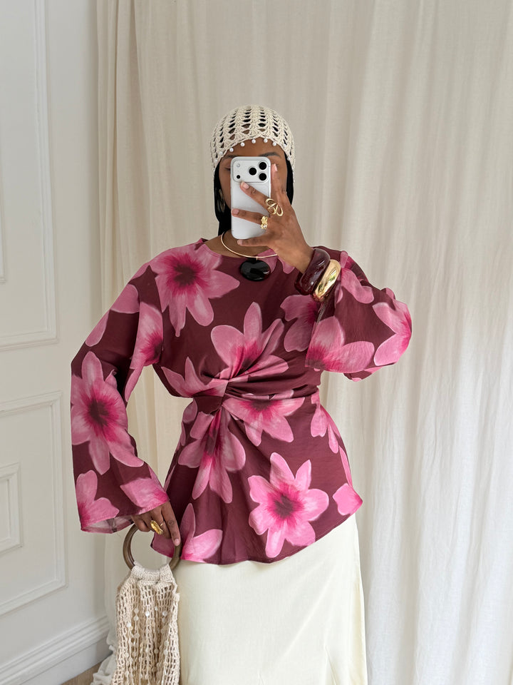 BLOUSE IMPRIMÉ SUMMER ROSE ET PRUNE