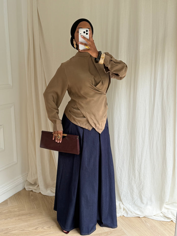 BLOUSE COURTE CROISÉ CAMEL