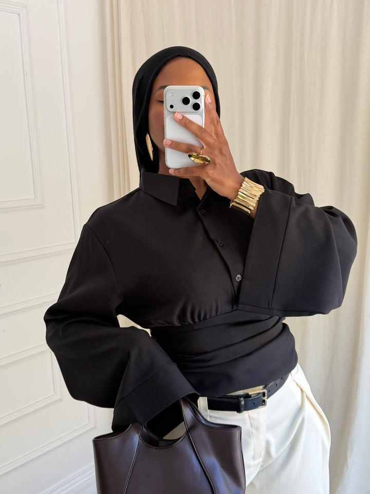 BLOUSE CINTRÉ BOUTONS NOIRE