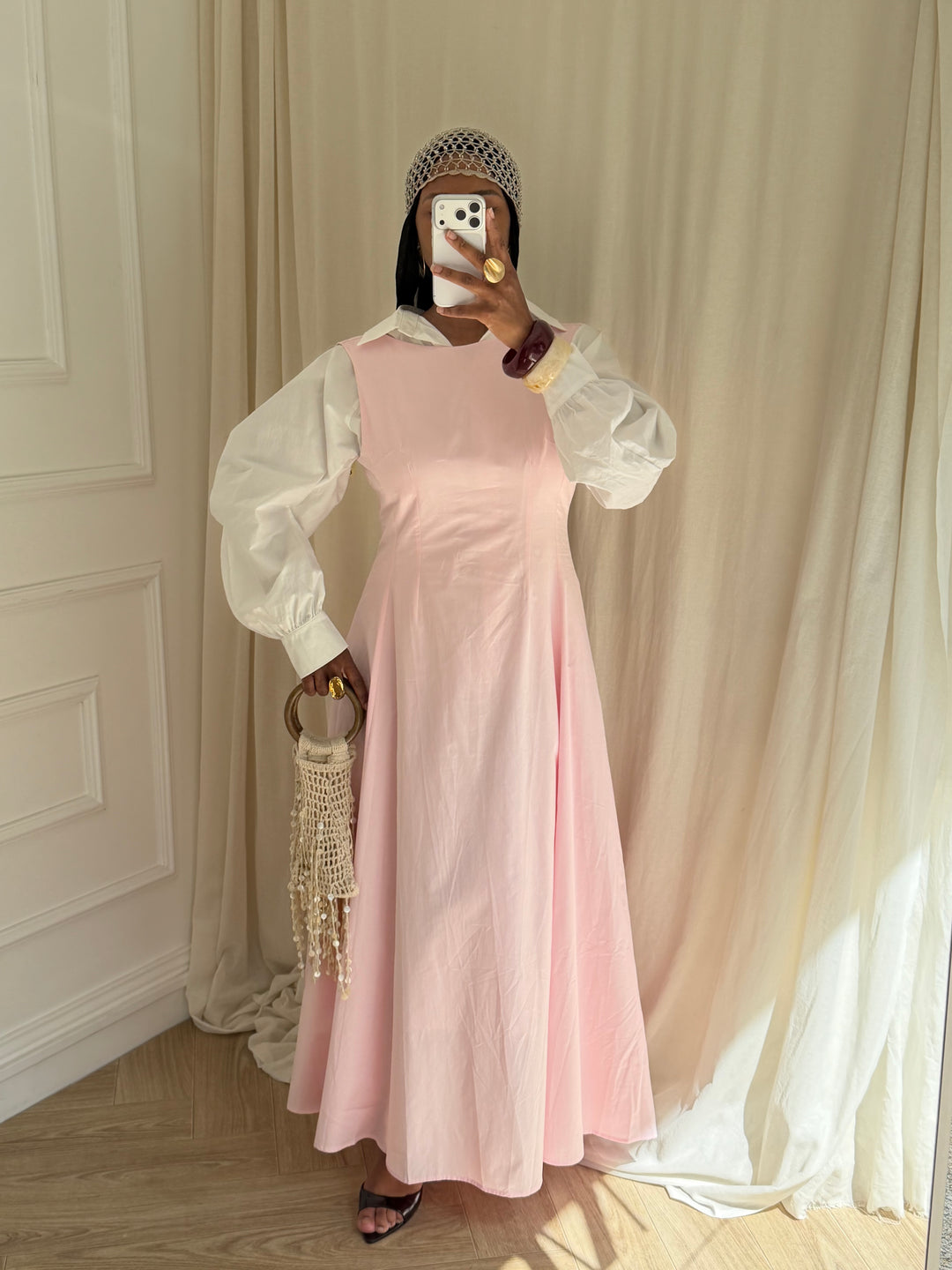 ROBE SANS MANCHES COTON ROSE