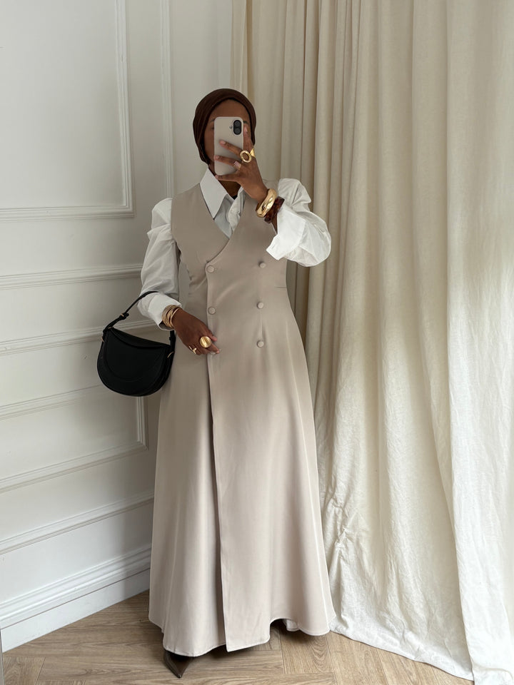 ROBE TAILLE SANS MANCHE BEIGE