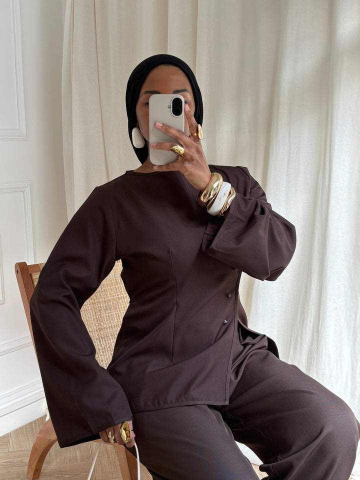 BLOUSE TAILLEUR BOUTONS MARRON