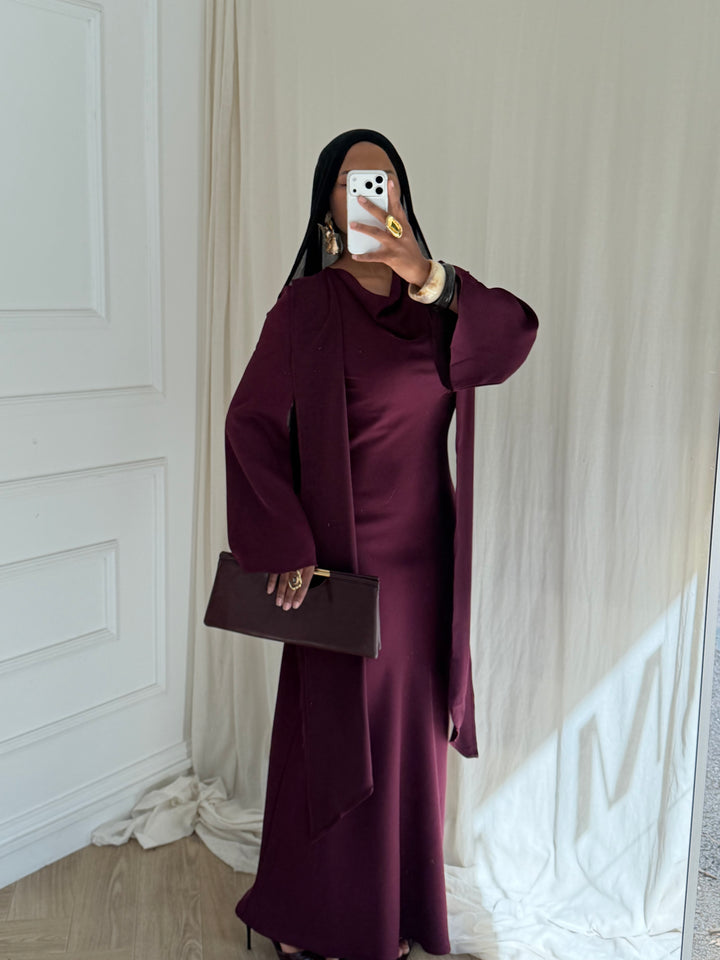 ROBE LONGUE CAPE PRUNE