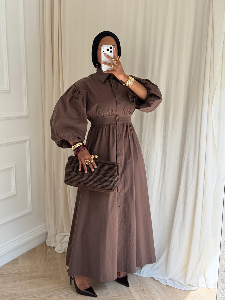 ROBE MANCHE BALLON MARRON
