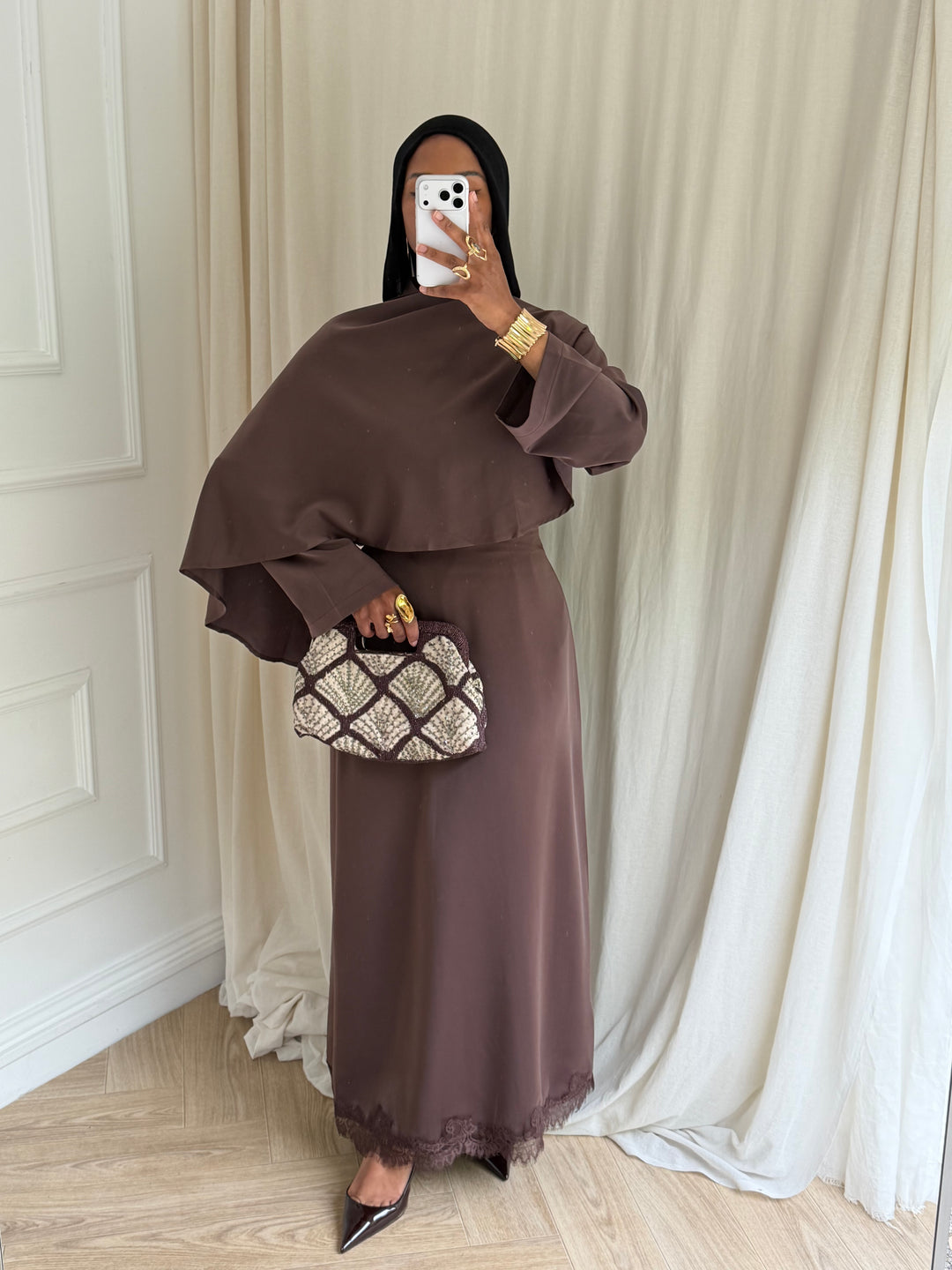 BLOUSE SATIN CAPE MARRON