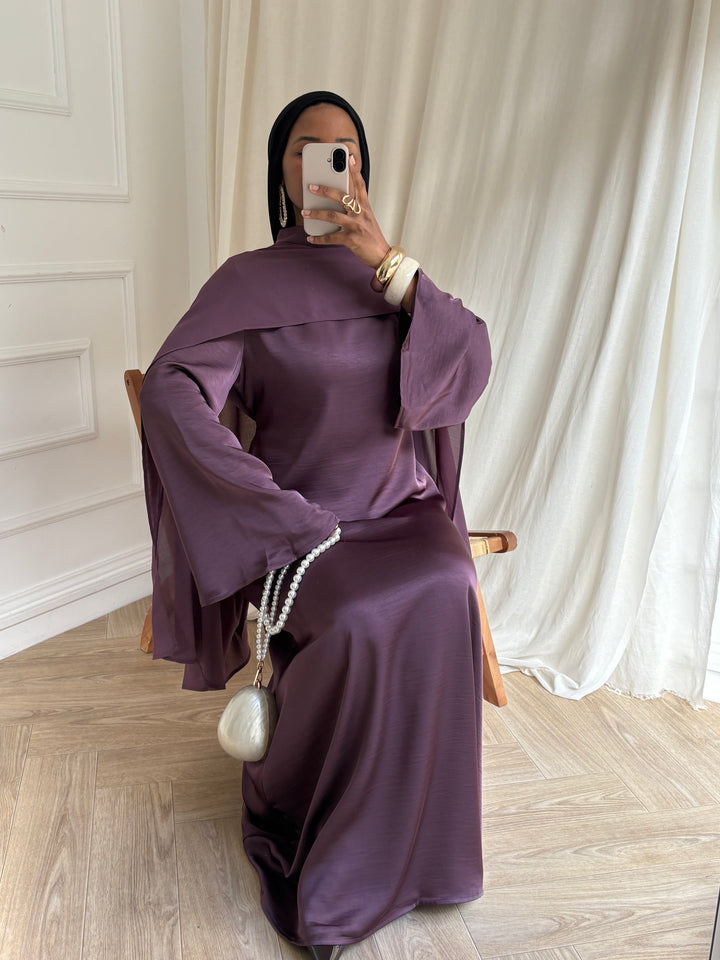 ROBE LUXE CAPE AMOVIBLE PRUNE