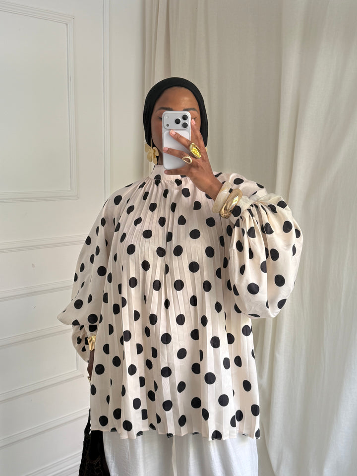 BLOUSE PLISSÉE PEAS BLANC CASSÉ