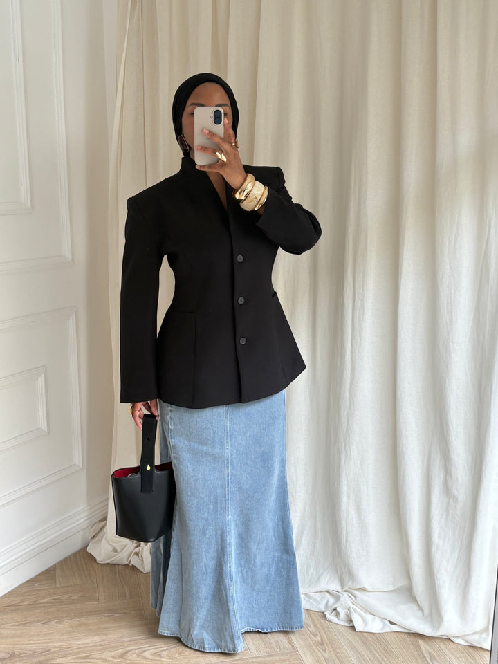 JUPE LONGUE SIRÈNE DENIM BLEU CLAIR