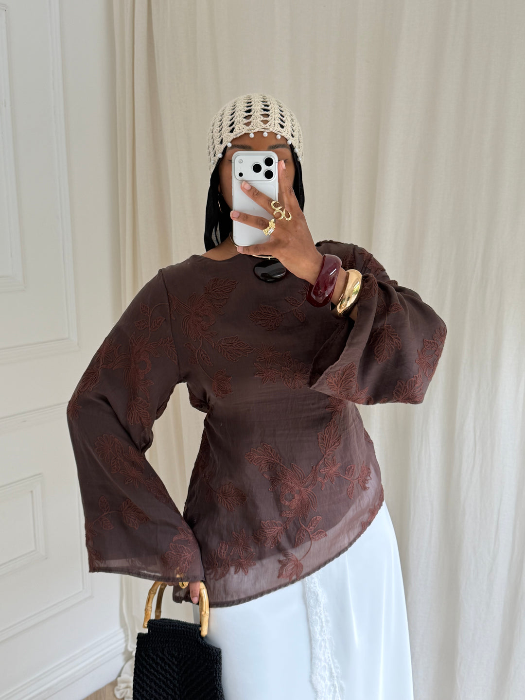 BLOUSE BRODERIE MARRON