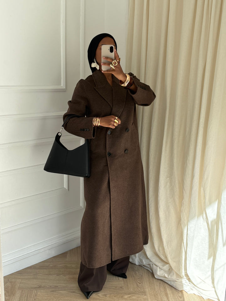 MANTEAU LONG EN LAINE HANDMADE MARRON