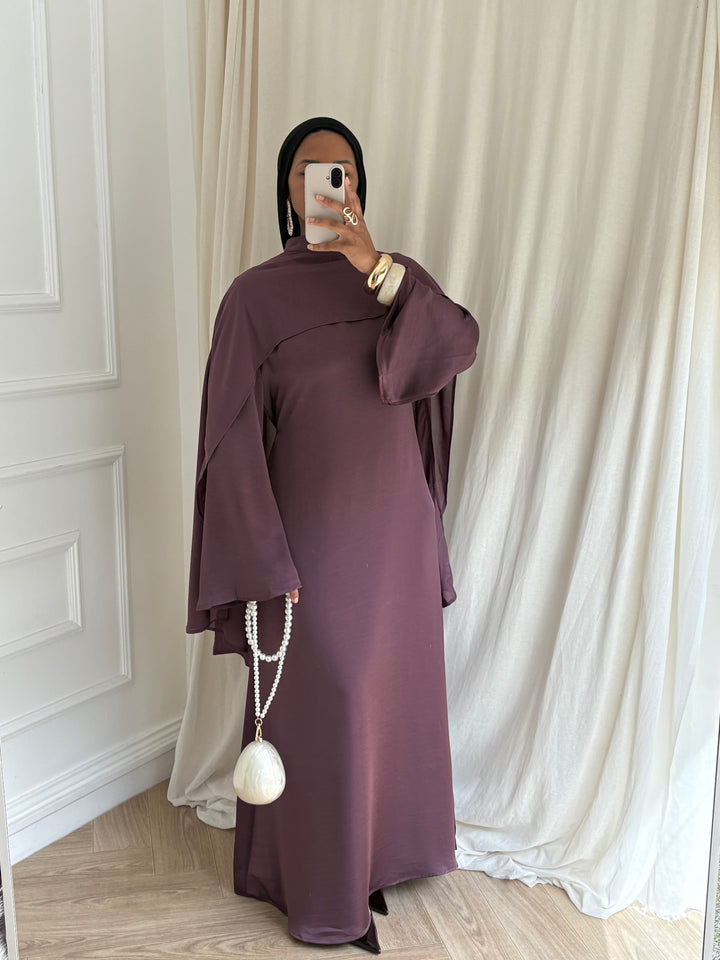 ROBE LUXE CAPE AMOVIBLE PRUNE