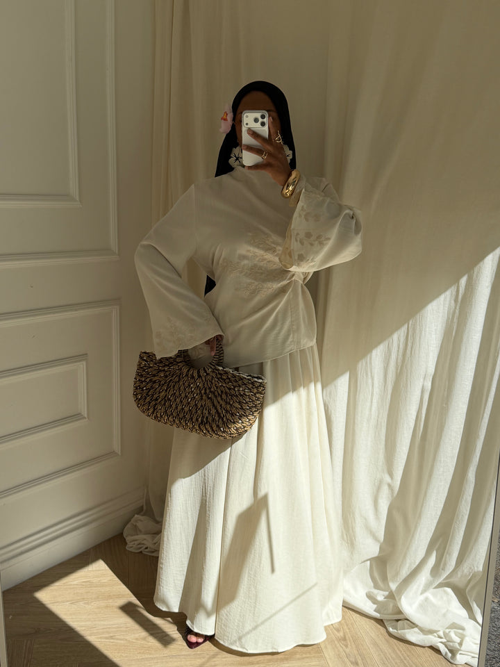 ENSEMBLE JUPE BRODERIE BEIGE