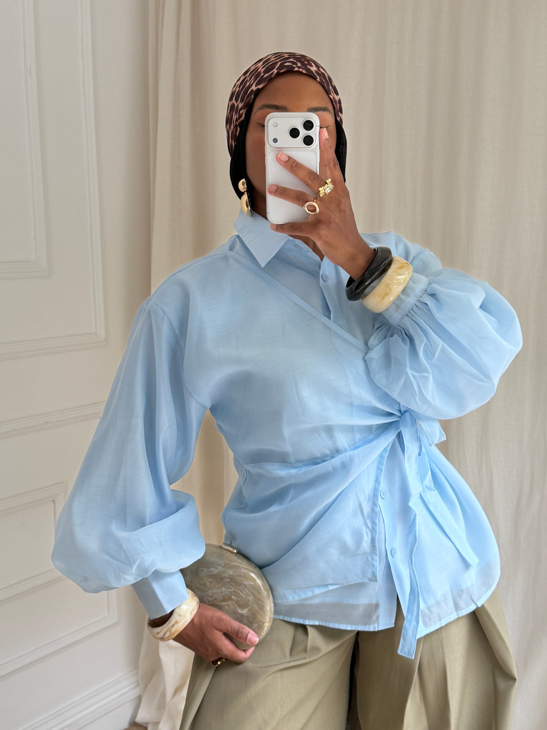 BLOUSE À NOUER BLEU