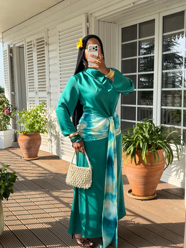 ROBE SÉLÈNE ÉMERAUDE ET JAUNE