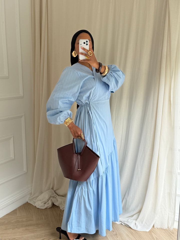 ROBE COTON À RAYURES BLEU CLAIR
