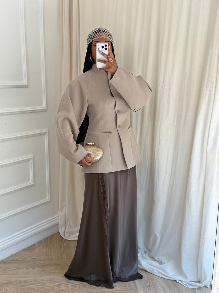 VESTE BLAZER CINTRÉ TAUPE