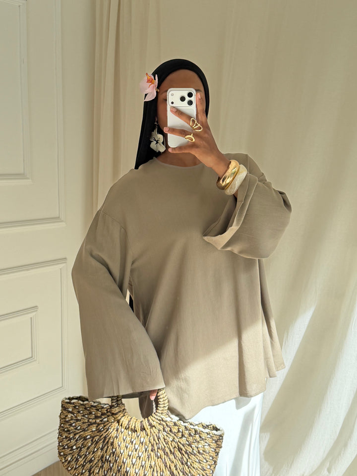 TOP LONG BASIC LIN TAUPE