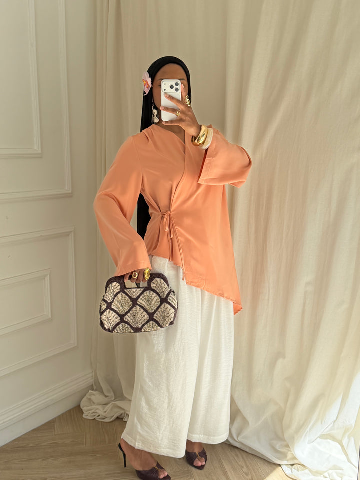 BLOUSE SATIN CACHE CŒUR SUMMER SAUMON