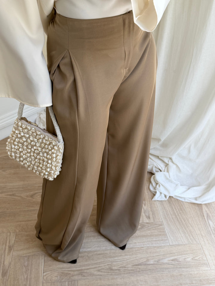 PANTALON LARGE FLUIDE TAUPE