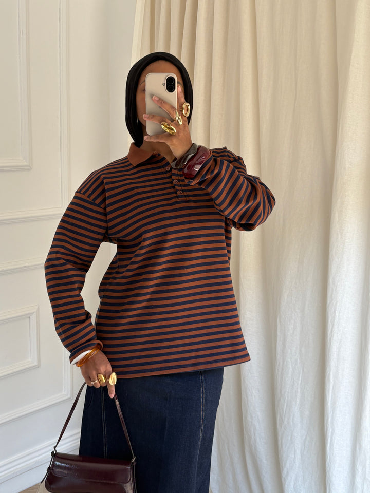 POLO A RAYURES MARRON