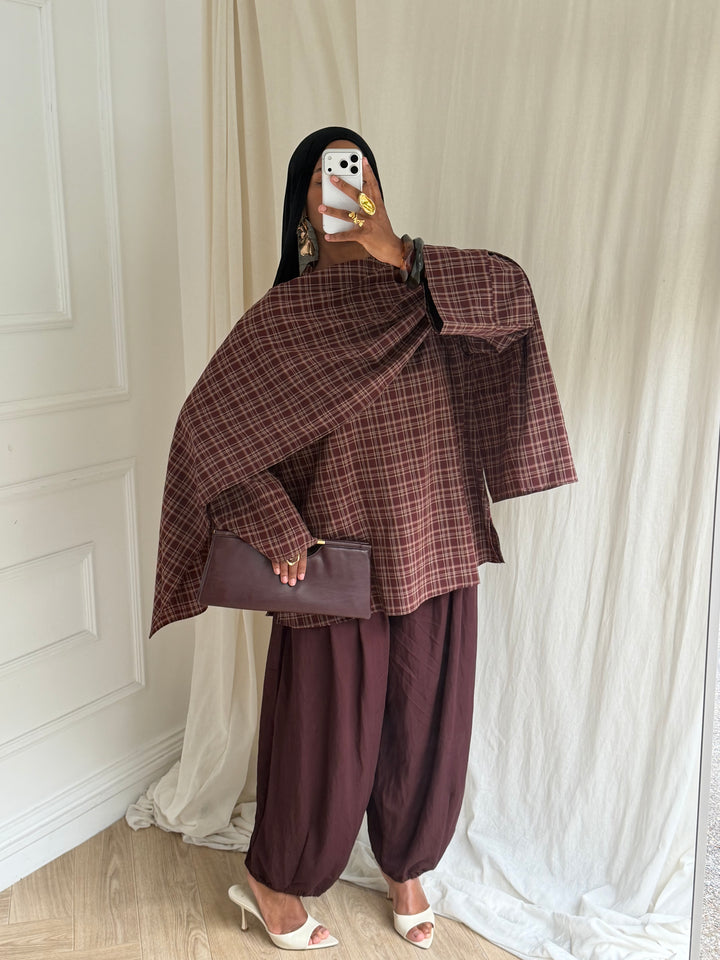 BLOUSE CARREAUX AVEC CAPE BORDEAUX