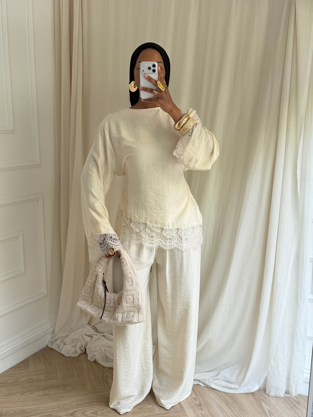ENSEMBLE PANTALON DENTELLE BEIGE